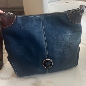 Vintage Dooney & Bourke Dark Blue and Brown Shoulder Bag